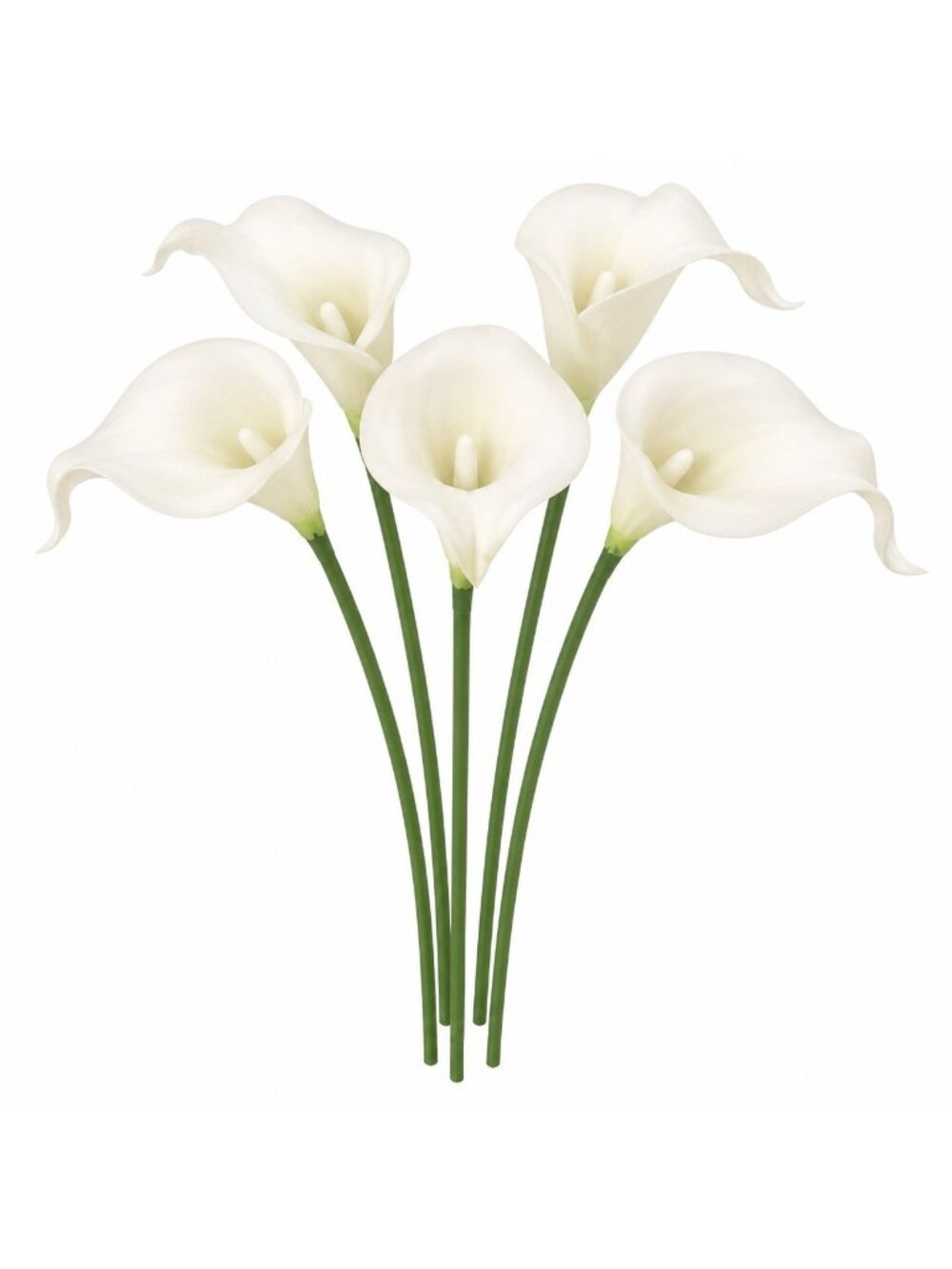 White Faux Calla Lilies, 5 Wired Stems, 14 Inch Artificial Tropical Flowers for